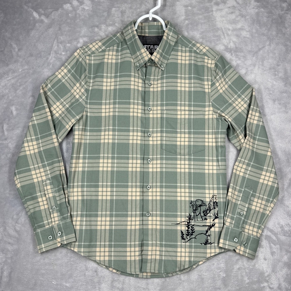 RSVLTS Star Wars Return of the Plaid Flannel Shirt Mens XS Green Plaid Yoda